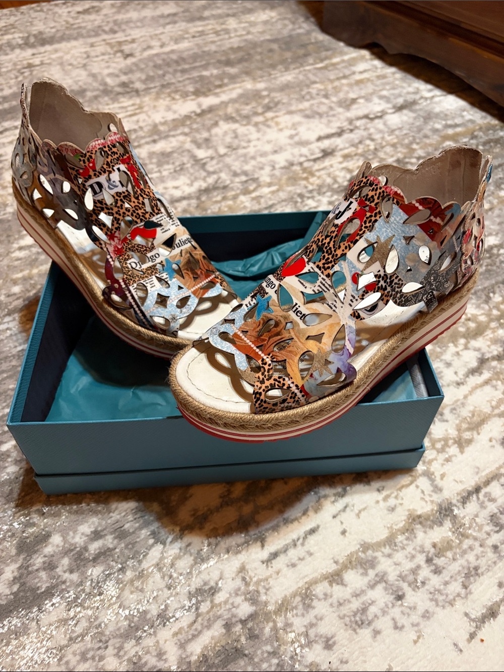 Women's Multi-Print Laser-Cut Wedge Sandals - Multicolor